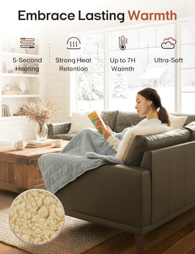 Ourea Portable Blanket, Cordless Heating Blanket for Indoor Outdoor Use, Soft Warm Cozy Gift for Family 7