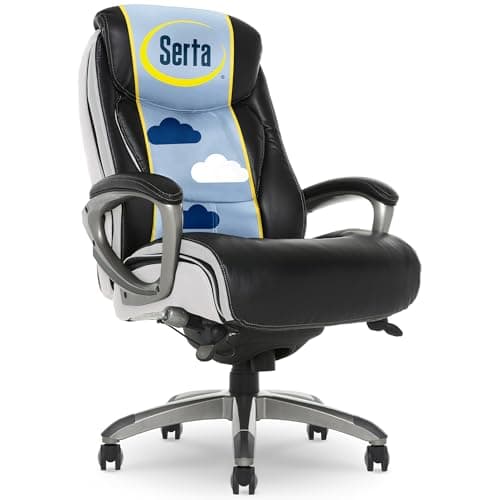Serta® Lautner Executive Home Office Desk Chair, Ergonomic High-Back with Adjustable Lumbar and Body Pillows, SmartLayers™ and ComfortCoils® Technology, Mesh and Bonded Leather, Black and White