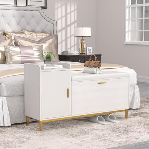 VECELO Shoe Storage Bench with Flip Drawers for Entryway, 2-Tier Shoe Rack Organizer with Removable Seat Cushion for Bedroom, Hallway, Living Room, Slim, White 7