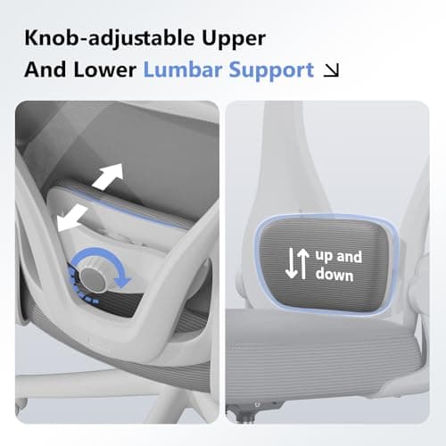 SeekFancy Ergonomic Office Chair M903, Computer Desk Chair with Wheels, High Back Mesh Office Chair with Adjustable Lumbar Support, Headrest, Flip-Up Armrests, White Grey 5