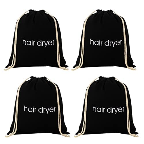 TSHD Hair Dryer Bags Drawstring Bag Container Hairdryer Cotton Travel Storage (4 PCS Black)