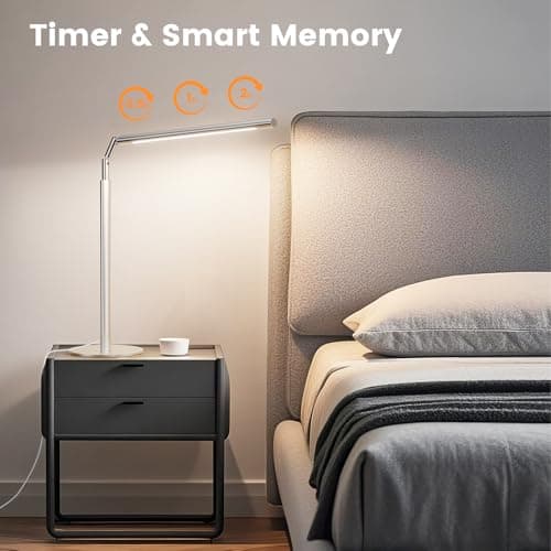 ALFELE Metal Desk Lamp for Home Office - 16'' Foldable LED Desk Light for Reading, 4 Color Temps, 15W 1200Lm Dimmable Table Lamp with Flexible Arm, Task Lamp for College Dorm Study Painting, Silver 6