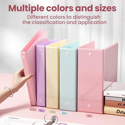 SUNEE 1.5 Inch Binders 3 Ring 4 Pack, Clear View 1 1/2 Inch Binders Three Ring PVC-Free (Fit 8.5x11 Inches) for School or Office Supplies, Assorted Pastel 5
