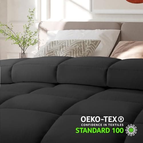COHOME Quilted Oversized King Size Comforter - All-Season Down Alternative Duvet Insert - Luxury Hotel Winter Warm Black Comforter with Anti-Clump Tech & 8 Tabs- Reversible（98"x116"） 6