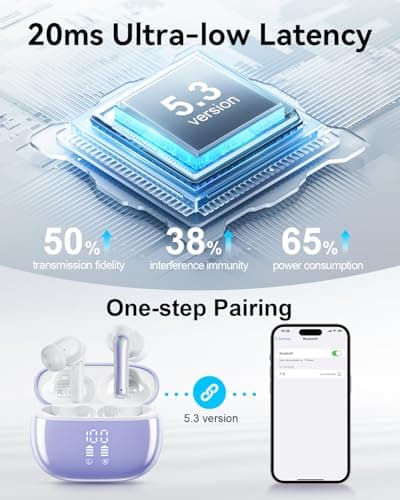 HUIFU Wireless Earbuds, Bluetooth Ear Buds Headphones, 40H Long Playtime, Stereo Deep Bass, LED Power Display, IPX7, Lightweight in Ear Earphone with Mic for iPhone Android Phone 5