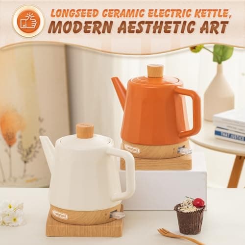 LONGSEED 1.2-Qt Ceramic Electric Kettle Pot, Tea Kettle & Water Boiler with Automatic Shut-Off, Rapid Boil, Boil-Dry Protection, 1000W,Red 6