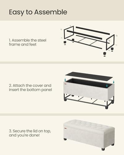 SONGMICS Velvet Storage Ottoman Bench, Foot Rest with Legs, 15.7 x 43 x 15.7 Inches, End of Bed Bench, Storage Chest, Load up to 660 lb, for Living Room, Bedroom, Entryway, Cream White ULSF089W01 6