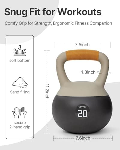 YOTTOY Soft Kettlebell with Leather Handle – Anti-Slip Sweat-Absorbing Grip, Home Gym Kettlebell Weights for Strength Training, Safe Neoprene Kettlebell for Women & Men (White, 10 LB) 8