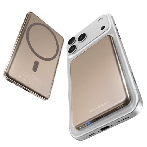 [0.3" Ultra Slim] [Alloy-Made] ULiXWH Magsafe Portable Charger for iPhone, 2025 Upgrade 5000mAh Fast Charging Magnetic Power Bank, Wireless Battery Pack for iPhone 17 Air 16 15 Pro Max 14, Desert Gold