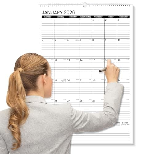 SUNEE 2026 Wall Calendar Large 22.75"x15.5", 21 Month Calendar (Ends June 2027), Vertical Extra Large Monthly Calendar 2026 for Wall, Black