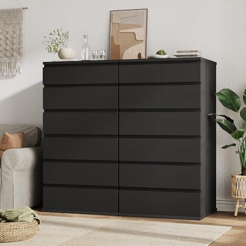 Black Tall 7 Drawer Dresser for Bedroom, Modern Wood Closet Dressers & Chests of Drawers with Jewelry Storage, 23.6" L*15.8" W*47.5" H in Large Vertical Dresser for Bedroom, Living Room, Nursery 8