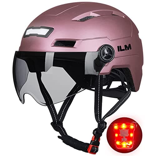 ILM Adult Bike Helmet with USB Rechargeable LED Front and Back Light Mountain&Road Bicycle Helmets for Men Women Removable Goggle Cycling Helmet E3-10L