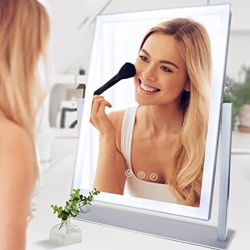 SLIMOON Lighted Makeup Mirror, Detachable 10X Magnification Mirror, 3 Color Lights, 1000mAh Rechargeable Makeup Mirror with Lights, Touch Control 7