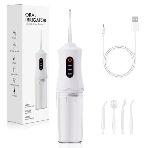 Water Dental Flosser Cordless for Teeth Cleaning and Flossing Portable Electric Water Floss Irrigator Oral Water Flossed Rechargeable Tonsil Stone Adults Kids Braces Home Office Travel