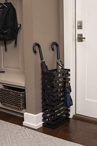 BIRDROCK HOME Decorative Umbrella Stand with Removable Water Tray - Large Freestanding Umbrella Rack and Cane Walking Stick Organizer - Metal Umbrella Holder for Entryway & Indoor Use - Black, Striped 8