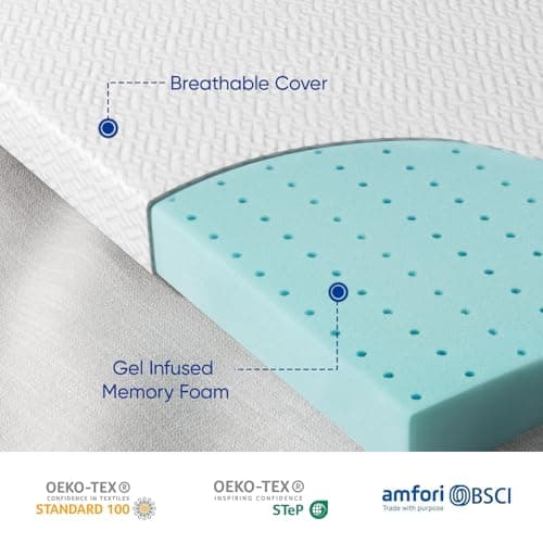 Miereirl 3 Inch Memory Foam Mattress Topper Cooling Gel Topper Infused High Density Queen Topper for Pressure Relief with Removable Breathable Soft Cover CertiPUR-US Certified, Ventilated Design 6