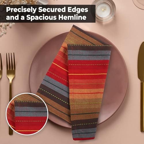 Urban Villa Cloth Napkins Cuisine Stripes 100% Cotton Absorbent Dinner Napkins Set of 12 20x20 Inches Red Multi Color Soft Durable Washable and Reusable Ideal for Everyday Use Wedding Parties Napkins 5