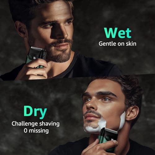 Electric Foil Shavers for Men, Mini Electric Razor, Compact Face Shaver, IPX7 Waterproof Wet Dry Cordless Razor, LED Display, USB-C Fast Rechargeable, Emerald Green 7