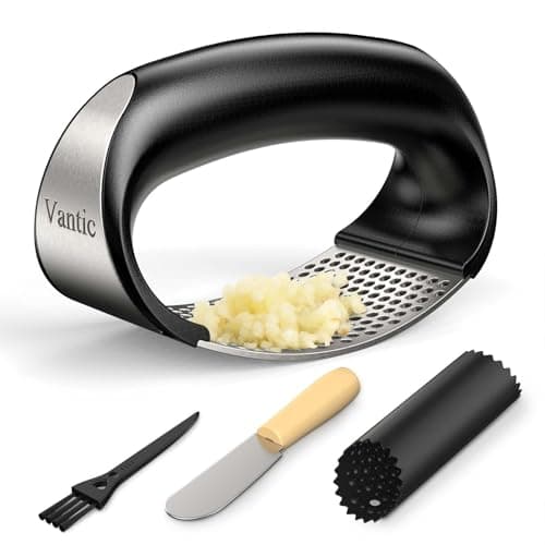 Vantic Garlic Press Rocker - Stainless Steel Garlic Crusher, Mincer and Chopper with Peeler & Scraper, Easy Kitchen Gadget for Effortless Smashing