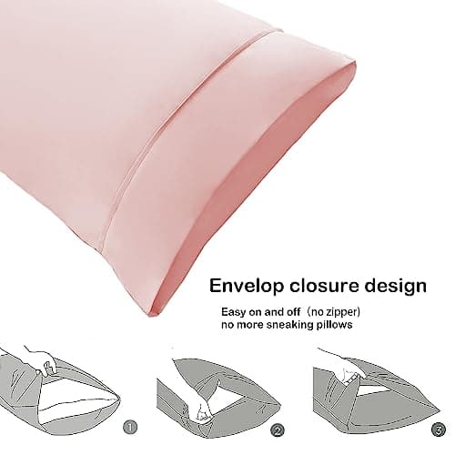 Pillowcases Queen Pink Set of 2 Envelope Closure End Easy Fit for All Season Cooling Soft and Breathable Material Machine Washable 5