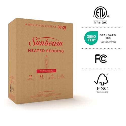 Sunbeam Electric Royal Luxe Microplush Heated Blanket, 12 Heat Settings, 12-Hour Selectable Auto Shut-Off, Fast Heating, Warm and Cozy, Mushroom Color, Full, 84" x 72" 10