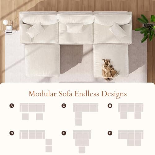 Vesgantti 108" U Shaped Sectional Couch, Comfy Cloud Modular Sectional Sofa with 2 Ottoman Deep Seat Chenille Modern Cloud Sofa, Modular Sofas for Living Room, Bedroom and Apartment, Beige 8