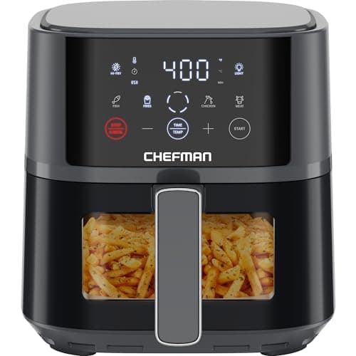 Chefman Air Fryer – 4 QT Compact Airfryer for Quick & Easy Meals, Features Hi-Fry Technology for Extra Crisp, Easy-View Window, Touch Controls with 4 Presets, Nonstick & Dishwasher Safe Basket - Grey