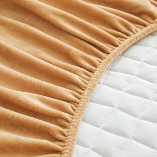 LweiPsqLin Quilted Flannel Fitted Sheets,Soft Flannel Fleece Mattress Top- Suitable for Fall and Winter,Fitted Deep Pocket Up to 15''. (Yellow, Full) 6