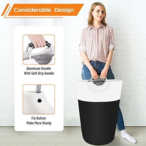 BlissTotes 90L Laundry Basket, Freestanding Laundry Hamper, Collapsible Dirty Clothes Hamper, Waterproof Fabric with Foam Protected Aluminum Handles for College, Dorm, Family (Black) 5