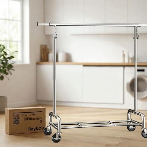 Raybee Heavy Duty Clothes Rack 75" Extra Wide, 450 LBS Clothing Rack with 4 Hooks, Lockable Wheels, Metal Garment Rack for Bedroom, Laundry Room, Commercial 5