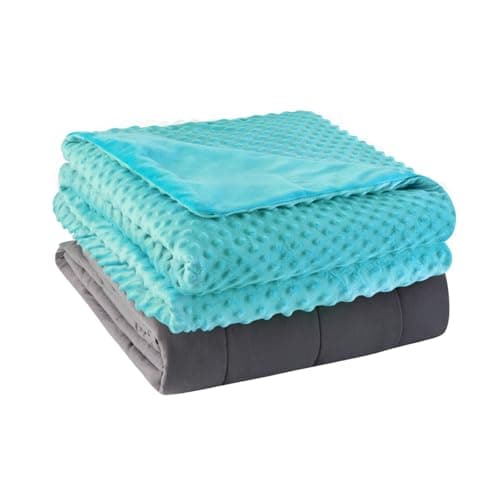 yescool Weighted Blanket with Cover Removable Soft Green Twin Heavy Blanket Microfiber Washable Heated Weighted Throw Blanket Winter Warm Weighted Comforter 15lbs, 48 * 72