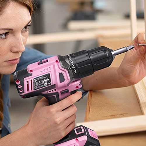 WORKPRO Pink Cordless 20V Lithium-ion Drill Driver Set, 1 Battery, Charger and Storage Bag Included - Pink Ribbon 8