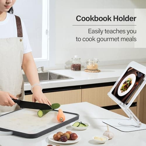 BYMECOST Acrylic Book Stand for Reading, Adjustable Book Holder with 360° Rotating Base & Elastic Page Clips, Foldable Desktop Riser Stand for Cookbook,Laptop,Tablet,Music Scores,Recipe,Textbook 8