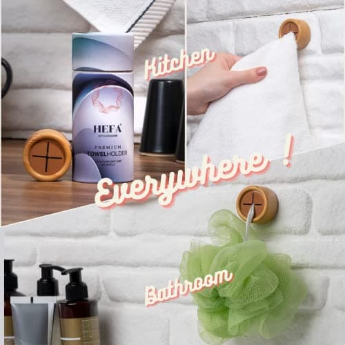 HEFA Self Adhesive Dish Towel Holder Hooks, No Drill Organizer for Cabinet Door, Sink Area or Bathroom, Space Saving Design, 4 Pack 6