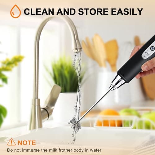 YUSWKO Black Handheld Milk Frother Wand for Coffee, Rechargeable Electric Whisk with 3 Heads 3 Speeds Drink Mixer Coffee Frother For Latte, Cappuccino, Hot Chocolate, Egg 7