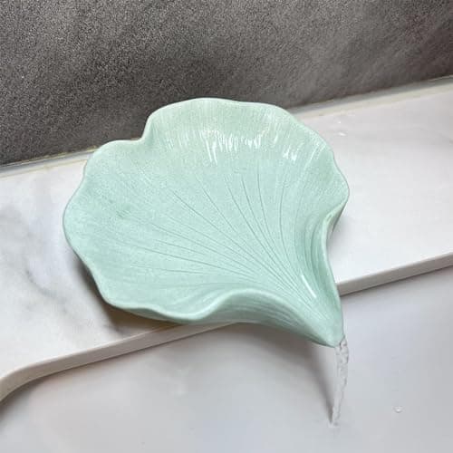 HINUGO Soap Dish Soap Holder Self-Draining Soap Dish, Resin Bar Soap Holder, Ginkgo Leaf Shape Soap Tray Soap Saver for Bathroom,Kitchen,Sink,Bathtub, Easy Cleaning and Keep Dry