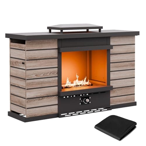 INTER HUT 63'' Smokeless Outdoor Propane Fireplace with Tank Storage & Extra Storage Cabinet, CSA Certified 50,000 BTU Patio Fire Pit with Cover for Garden, Backyard and Patio, Black/Beige 9