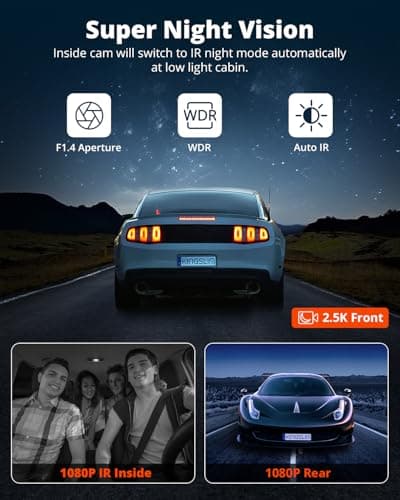 Kingslim 3 Channel 5G WiFi Dash Cam with 64GB Card, 2.5K/1080P Front and Rear Inside Dashcam, 2.5K/1080P/1080P Three Way Dash Camera for Cars Auto IR Night Vision, Loop Recording, APP Control(O3PRO) 5