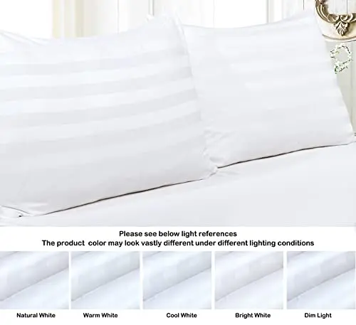 100% Egyptian Cotton King Pillow Protectors Set of 2, 400 Thread Count Sateen Weave Cooling Pillowcase, Easy Care Zippered Style Pillow Covers (Stripe-White, King) 8