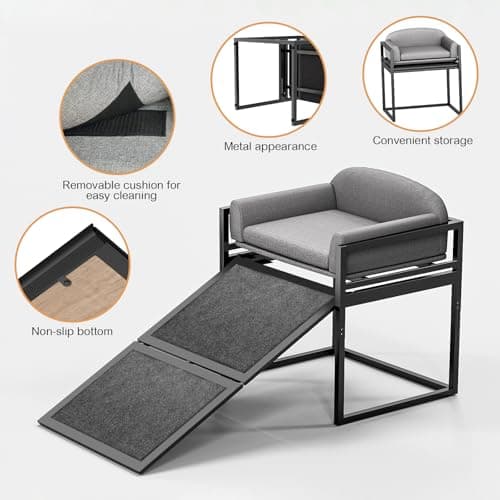 Pet Stairs Ramp Doggie Stairs with Seat,Extra Wide Seat Mate Chair Ramps Puppy for High Bed Couch Office,Non Slip Dachshunds Ladder,Folding Pet Steps for Small Dogs,Cat Ladder Grey(Hold Up to 100 lbs) 7
