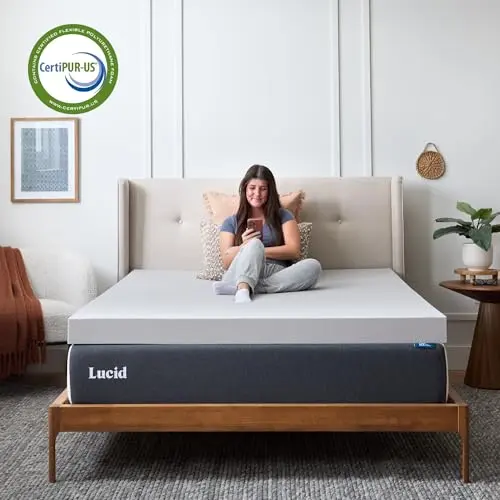 Lucid 3 Inch Ventilated Bamboo Charcoal Memory Foam Mattress Topper - Twin XL Mattress Topper 5