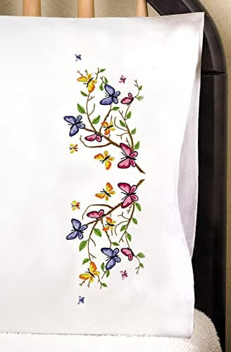 Butterflies Pillowcases - 2 Standard Size (20" x 30") Stamped Embroidery Kit