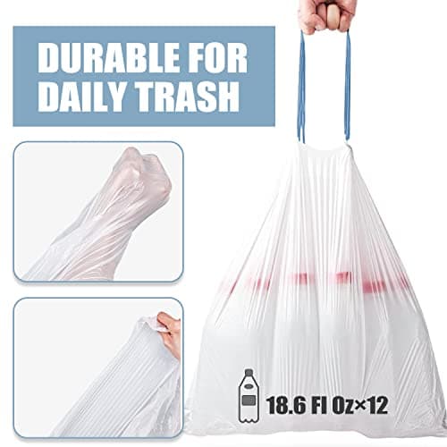 Small Trash Bags 4 Gallon - Drawstring 4 Gallon Trash Bag, Tear-Free 4 Gal Small Garbage Bags, Separated Unscented White Small Trash Bags Bathroom Trash Bags, 57 Count 5