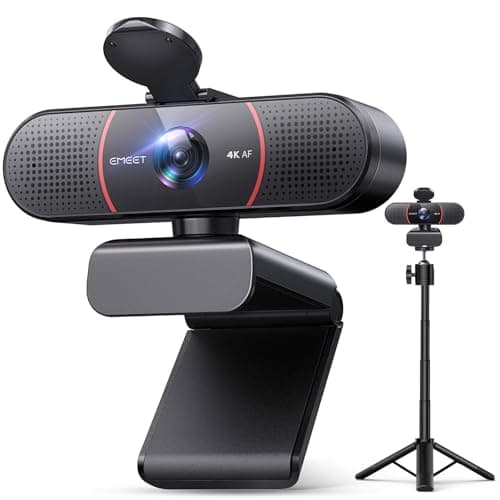 EMEET C960 4K Webcam with Tripod, 4K UHD Sony Sensor, 3 Adjustable Height Mini Tripod w/Privacy Cover, PDAF Auto Focus, Dual Noise-Cancelling Mics, Auto Light Correction, Perfect for Online Meetings