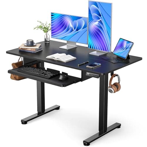 ErGear Electric Standing Desk with Full Size Keyboard Tray, Adjustable Height Sit Stand Up Desk, Home Office Desk Computer Workstation, 48x24 Inches, Black