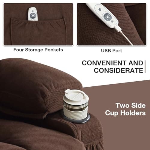 BOSMILLER Power Lift Recliner Chair for Elderly with Vibration Massage and Lumbar Heating Electric Oversized Single Sofa with Cup Holder and USB Charge Port for Living Room 6