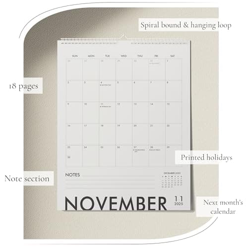 Modern Vertical Wall Calendar 2025-18 Month Calendar January 2025 to June 2026, 11x13.5 Inches Sleek Black & White Design with Spiral Twin-Wire Binding 5