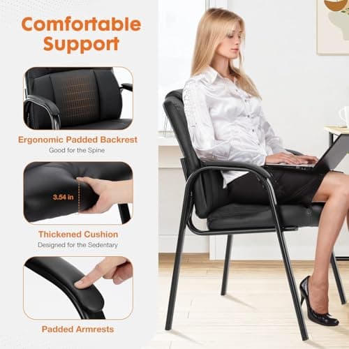 Sweetcrispy Waiting Room Office Guest Chairs Set of 2, PU Leather Big and Tall No Wheels Executive Office Chair with Padded Arms for Reception Conference Room Lobby 5