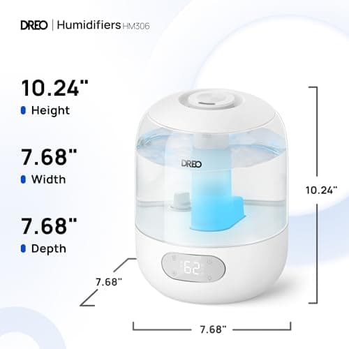 DREO Humidifiers for Bedroom, 3L Top Fill 30H & 26dB Quiet Runtime for Large Room, Cool Mist Ultrasonic Humidifier with Humidity Sensor, Night Light for Home, Baby, Nursery, Plants, New Edition 8