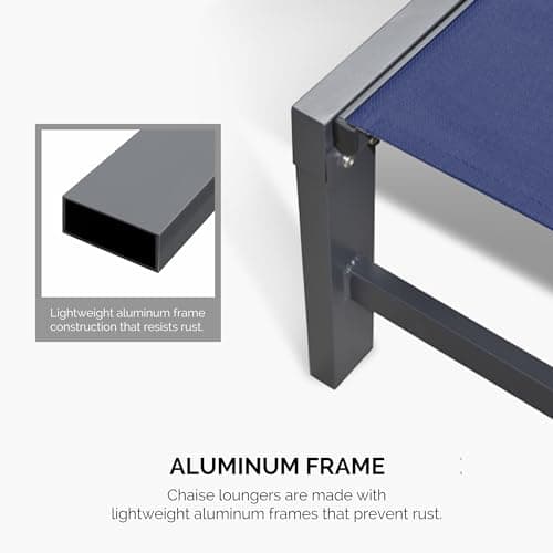 PURPLE LEAF Outdoor Chaise Lounge with Wheels for Outside 2 Pieces Aluminum Patio Lounge Chair with 5 Adjustable Position for Outdoor Beach Yard Pool Side Table Included Navy Blue 5